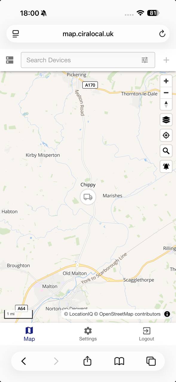 CiraLocal live tracker map on iPhone